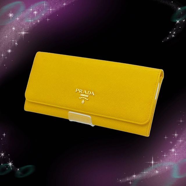 希少 美品》 プラダ サフィアーノ 長財布 ロゴ イエロー 上位 49.0