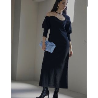 アメリヴィンテージ(Ameri VINTAGE)のLAKE CURVE TRICOT RIB DRESS ワンピース　アメリ(ロングワンピース/マキシワンピース)