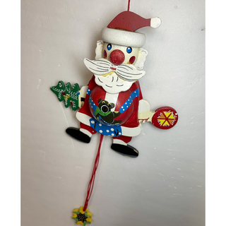 【雑貨】サンタクロース 木製 人形 マスコット 〈クリスマス 木工品〉(置物)