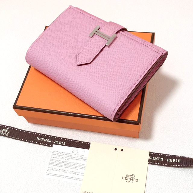 価格は安く Hermes - ピンク 紫 ウォレット 財布 ミニ 三つ折り財布