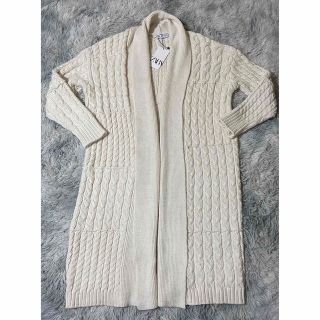 ザラ(ZARA)の人気完売♡ZARA 新品 タグ付き ケーブルニットロングコート　Lサイズ(ロングコート)