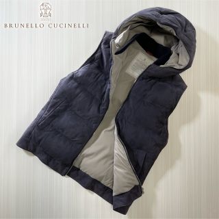 ブルネロクチネリ(BRUNELLO CUCINELLI)のH95★美品★極上スエードレザー フードつきダウンジャケット ブルネロクチネリ(ダウンベスト)