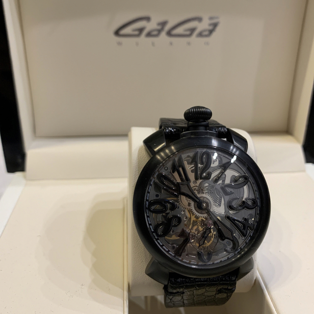 GaGa MILANO - 美品 稼働品 ガガミラノ マヌアーレ48 スケルトン ブラック 5312.01