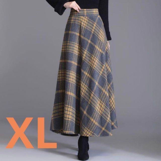 エレガント♪ レディース ロングスカート フレア バイアスチェック 黄 XL レディースのスカート(ロングスカート)の商品写真