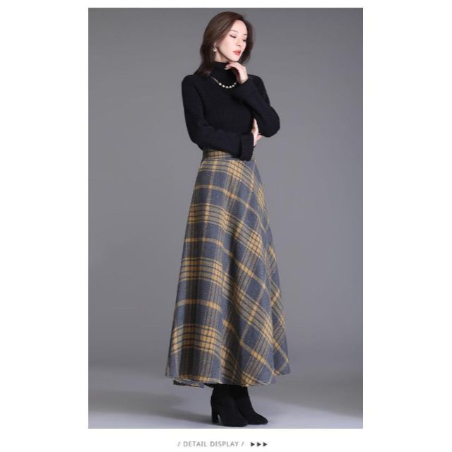 エレガント♪ レディース ロングスカート フレア バイアスチェック 黄 XL レディースのスカート(ロングスカート)の商品写真