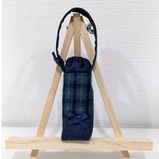 緑チェック　消毒液ホルダーハンドメイド(外出用品)