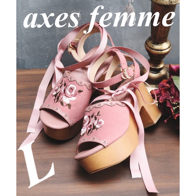 axes femme(アクシーズファム)のaxes femmeバラ刺繍木底風サンダル 定価¥5,390円 レディースの靴/シューズ(サンダル)の商品写真