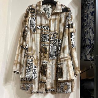 伊太利屋 GK ☆ アンゴラ混 ジラフデザイン ニット コート グレー
