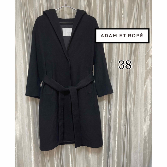 Adam et Rope'(アダムエロぺ)のADAM ET ROPE アダム エ ロペ   フード付きガウンコート ブラック レディースのジャケット/アウター(ロングコート)の商品写真