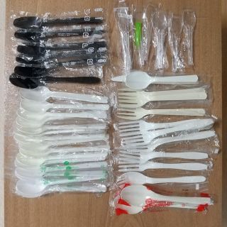 【未使用】スプーン フォーク プラスチック 使い捨て 41本 まとめ売り(カトラリー/箸)