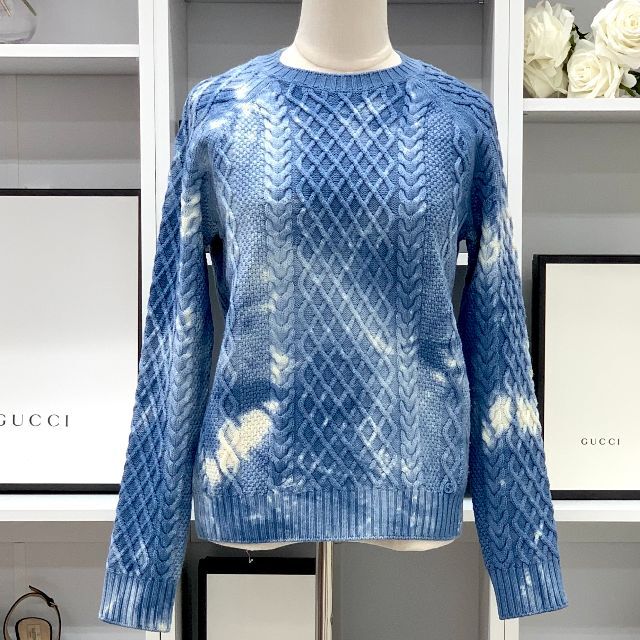 5909 グッチ ウール マーブル ケーブルニット ブルー 【通販激安