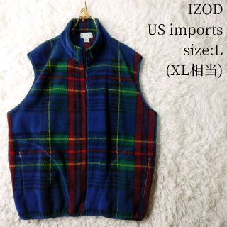 一点物US輸入★IZOD フルジップフリースベスト チェック柄　XLサイズ(ベスト)