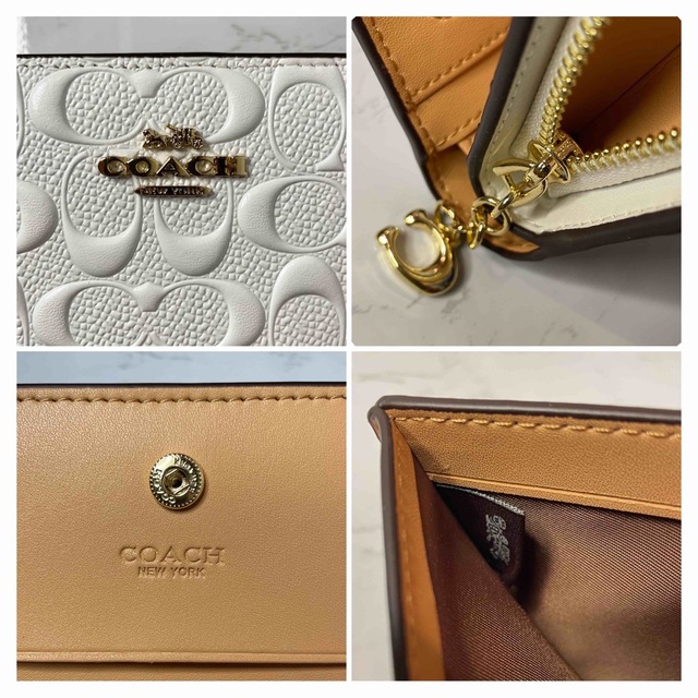 COACH(コーチ)のCOACH シグネチャー エンボス加工 2つ折り財布 ホワイト レディースのファッション小物(財布)の商品写真