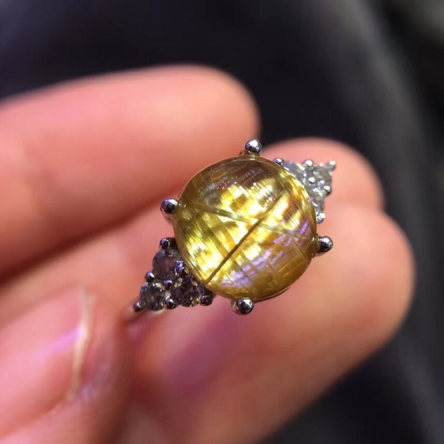 黒 桜古典 【天然】タイチンクオーツ リング s925 9*8.8mm - 通販
