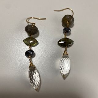 agate アガット）フックピアス 10K・天然石 - ピアス(両耳用)