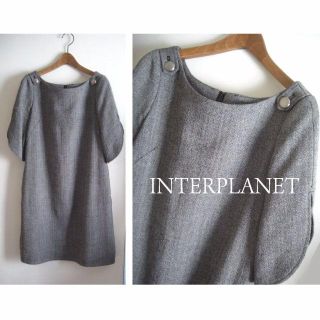 イエナ(IENA)の＜値下＞INTERPLANET★上質美品フレア七分袖ワンピースAライン 毛ウール(ひざ丈ワンピース)