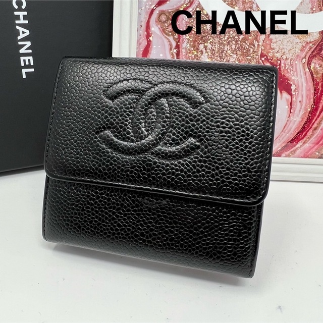 CHANEL - CHANEL シャネル キャビアスキン Wホック 三つ折り財布