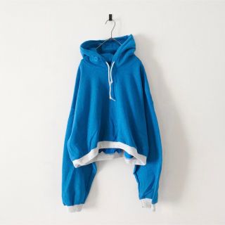 ショート丈 ビッグサイズ スウェット パーカー ブルー BIG PARKA(パーカー)