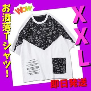 Tシャツ　ペイズリー　バンダナ　ヒップホップ　お洒落　メンズレディース　白XXL(Tシャツ/カットソー(半袖/袖なし))