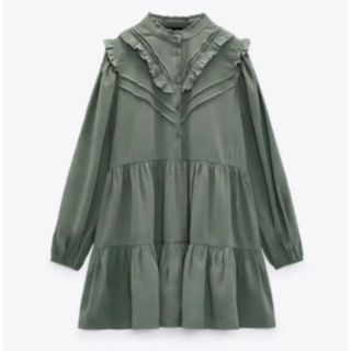 ザラ(ZARA)のZARA カラーブロックワンピース S カーキ(ミニワンピース)