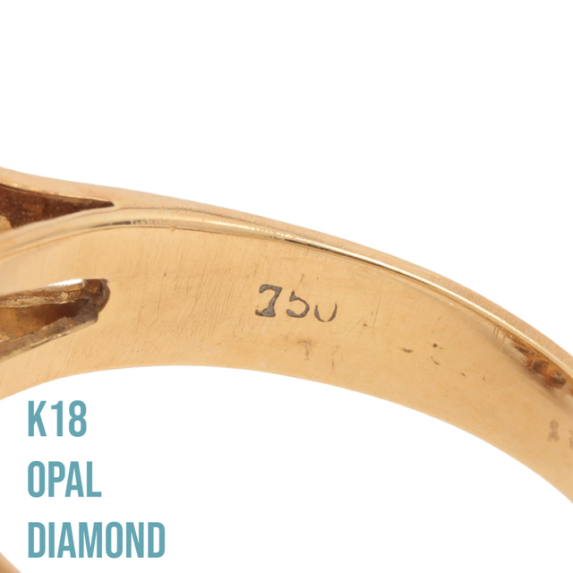 【K18】オパール 14.9×12mmダイヤ0.77ctリング 750 8.5g 3