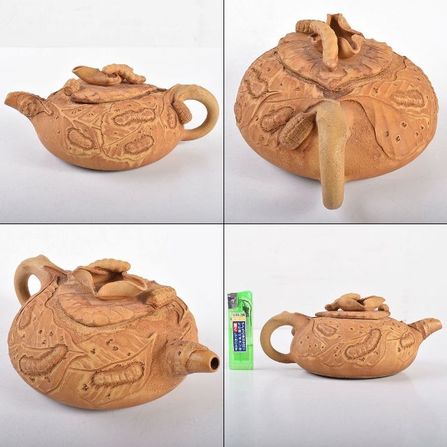 中国 紫砂 黄泥 陳鳴遠製 桑の葉に蚕 急須 茶壷 D R5364Eの通販 中国 紫砂 黄泥 陳鳴遠製 桑の葉に蚕 急須 茶壷 D R5364Eの通販