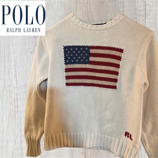 POLO（RALPH LAUREN）(ポロ)の【良品】ラルフローレン 星条旗 コットンニット　サイズM レディースのトップス(ニット/セーター)の商品写真