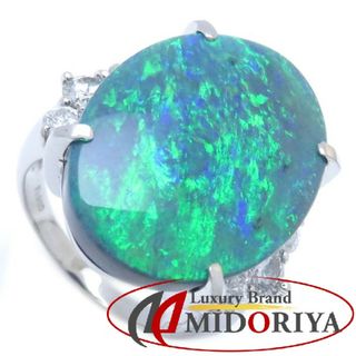 リング 指輪 ブラックオパール13.53ct ダイヤモンド0.88ct 17号 鑑別書付き Pt900プラチナ/64729【中古】【FJ】(リング(指輪))