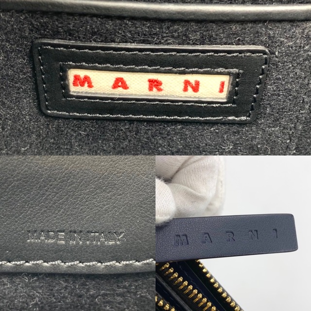 Marni(マルニ)のMARNI マルニ 2WAY ショルダーバッグ クラッチバッグ 肩掛け 斜め掛け ポーチ かばん 鞄 レザー    ブラック 黒 ネイビー 紺 ゴールド金具 レディース ギフト【中古品】 レディースのバッグ(ショルダーバッグ)の商品写真