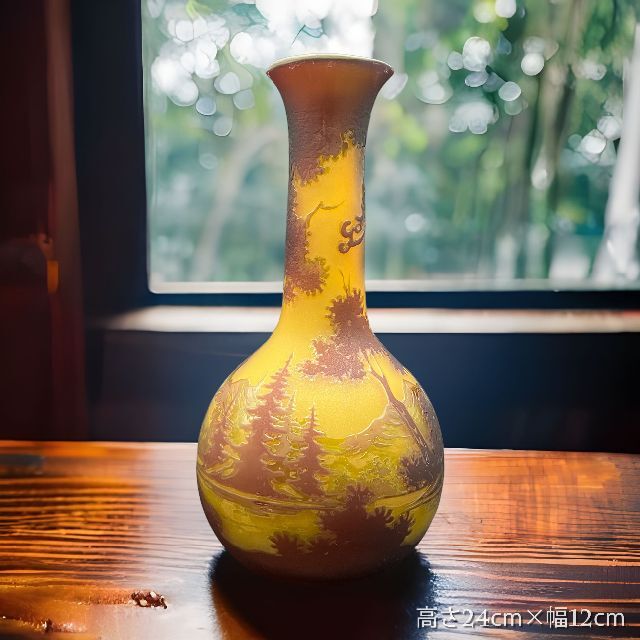 証明書付】高さ24㎝ エミールガレ 花瓶 カメオ彫 アンティーク 花器