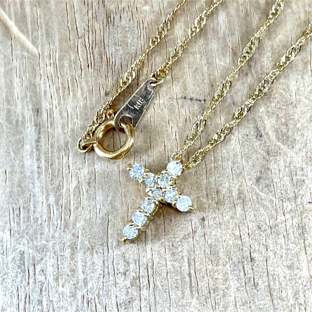 可愛い!k18 クロス ダイヤ 0.20ct ネックレス 1.80g M1171 | www