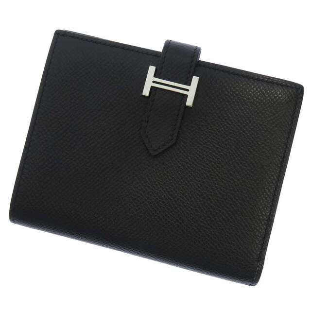エルメス HERMES ベアンコンパクト 二つ折り財布 ブラック □H刻印-