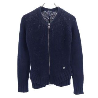 アルマーニジーンズ(ARMANI JEANS)のアルマーニジーンズ ウールブレンド ニットジャケット S ネイビー系 ARMANI JEANS ロゴ刺繍 レディース 【中古】  【230127】(ロングコート)