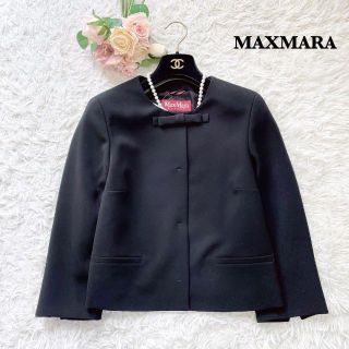 マックスマーラ(Max Mara)の【未使用】MAXMARA　ノーカラージャケット　リボン　冠婚葬祭　黒　40(ノーカラージャケット)