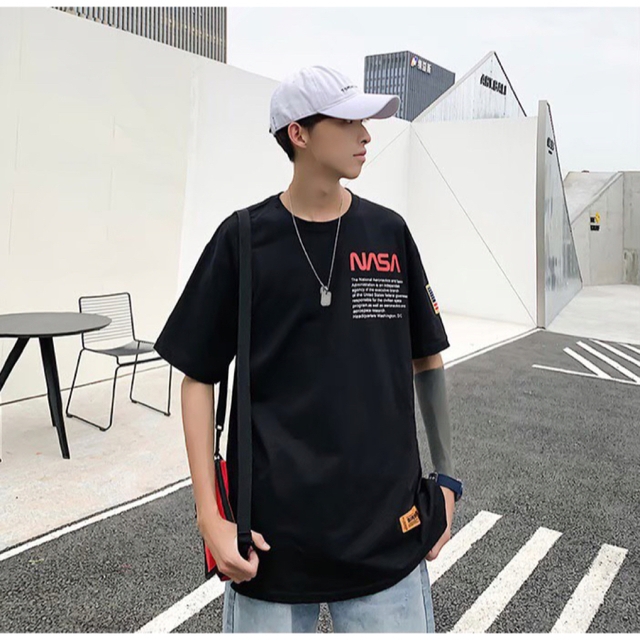 Tシャツ　ロゴプリント　カジュアル　カッコイイ　夏　メンズ　レディース　黒　XL メンズのトップス(Tシャツ/カットソー(半袖/袖なし))の商品写真