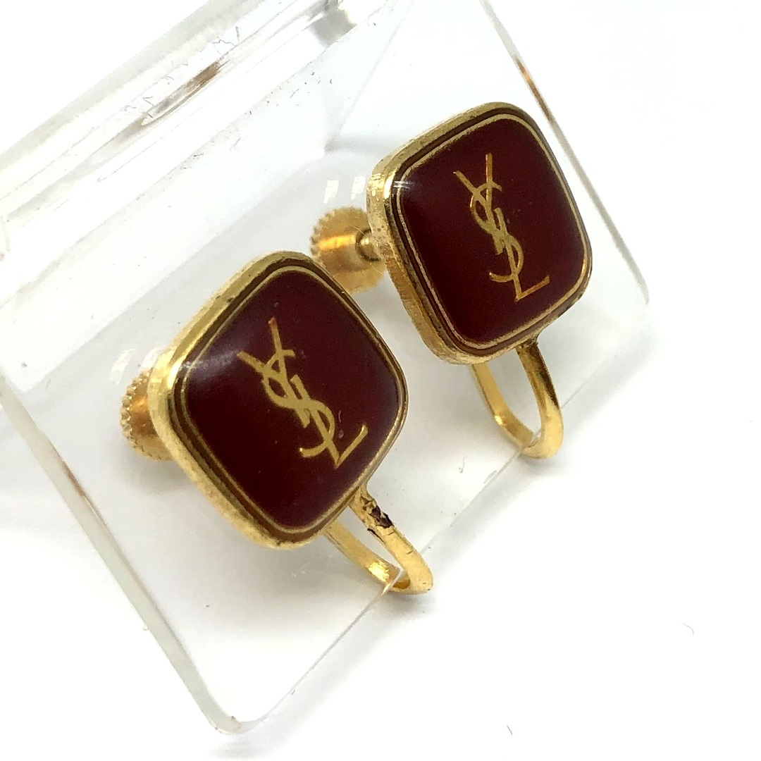 YVES SAINT LAURENT YSLロゴ イヤリング ゴールド レッド - 1