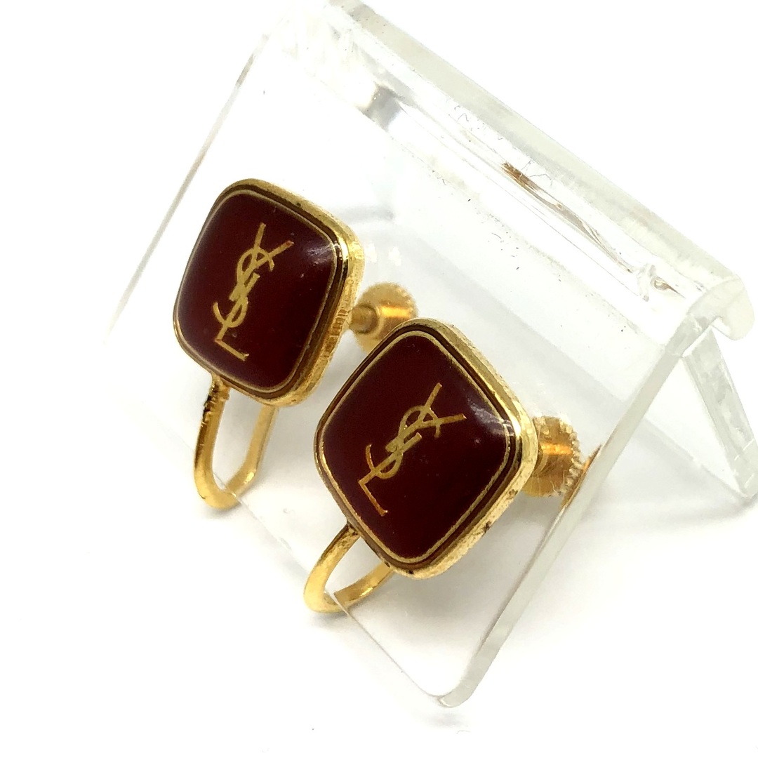 YVES SAINT LAURENT YSLロゴ イヤリング ゴールド レッド - 2