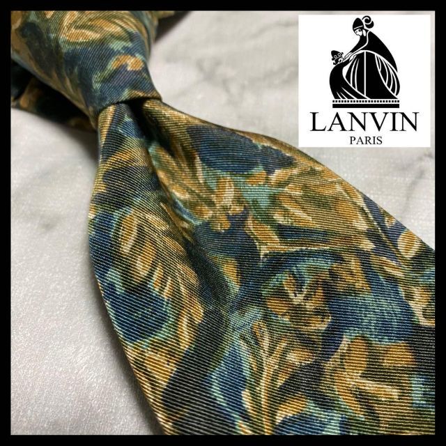 LANVIN ランバン ネクタイ 総柄 ネイビー ヴィンテージ 古着