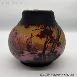 証明書付】高さ15㎝ 幅20㎝エミールガレ 花瓶 カメオ彫 アンティーク