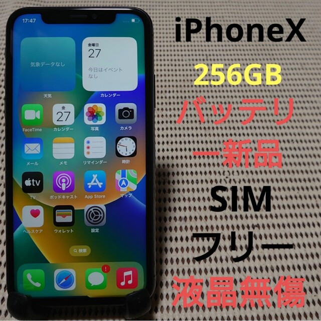 完動品SIMフリー液晶無傷iPhoneX本体256GBグレイDOCOMO判定○