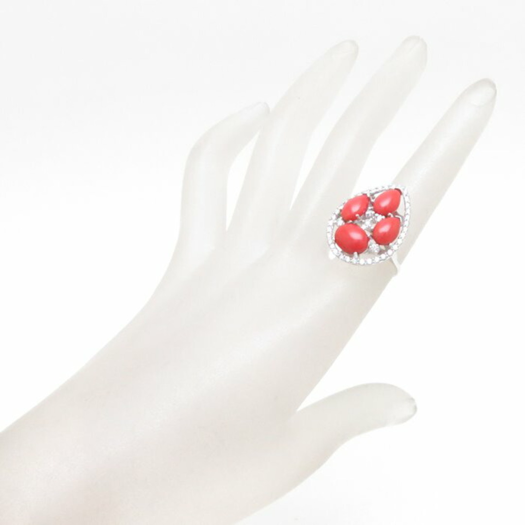 リング 指輪 サンゴ 珊瑚 ダイヤモンド1.08ct 10号 K18WG ホワイトゴールド/64572【FJ】