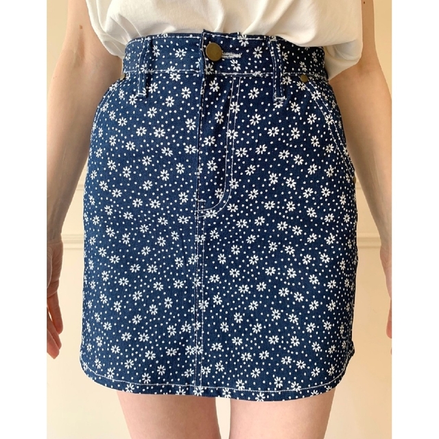 épine flower denim mini skirt