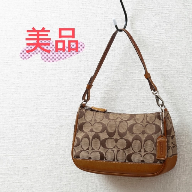 【美品】COACH(コーチ)シグネチャー キャンバス レザー ハンドバッグ ！