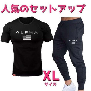 Tシャツ×スウェットジョガーパンツ　セットアップメンズジムウェアXLサイズ黒×黒