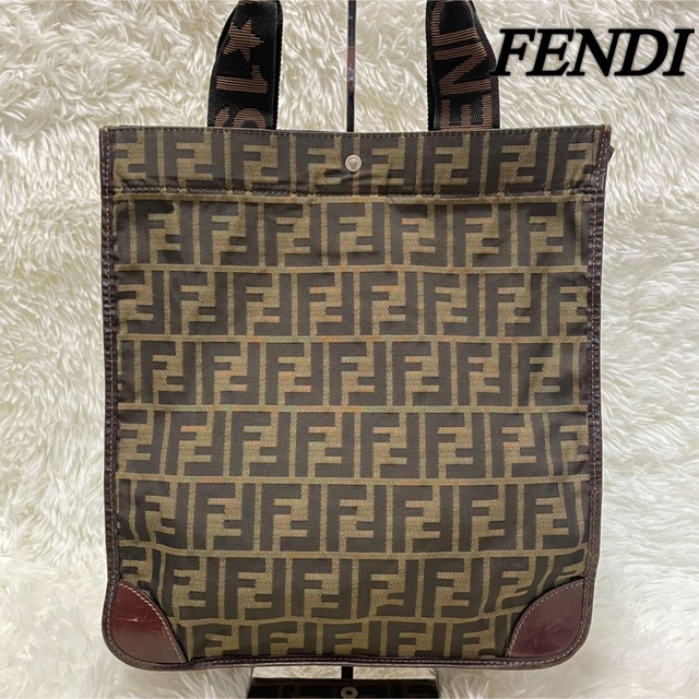 FENDI ズッカ柄 トートバッグ 折り畳み 手提げ キャンバス レザー-