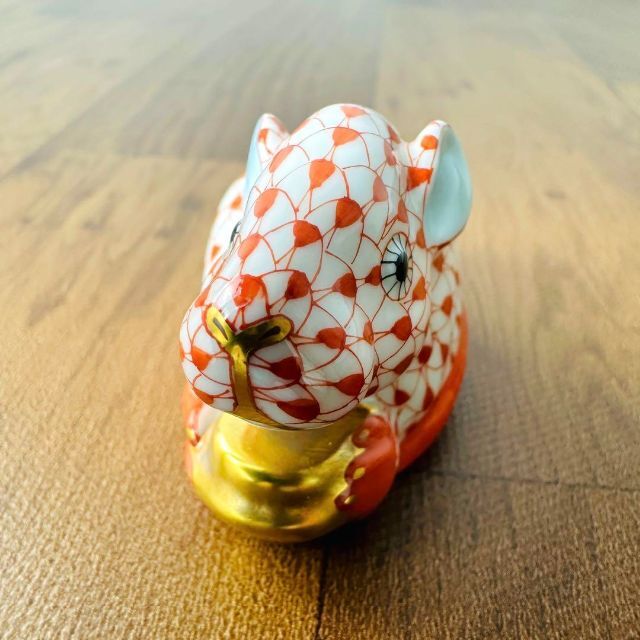 希少】ヘレンド 干支シリーズ 『2008 子』ねずみ フィギュリン 美品 赤