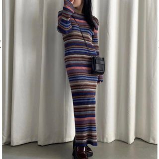 アメリヴィンテージ(Ameri VINTAGE)のMULTI BORDER KNIT DRESS ameri vintage(ロングワンピース/マキシワンピース)