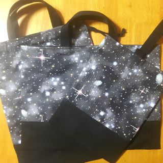 お買い得☆ラメ付き宇宙柄レッスンバッグ&シューズバッグ&着替え袋3点セット♪(バッグ/レッスンバッグ)