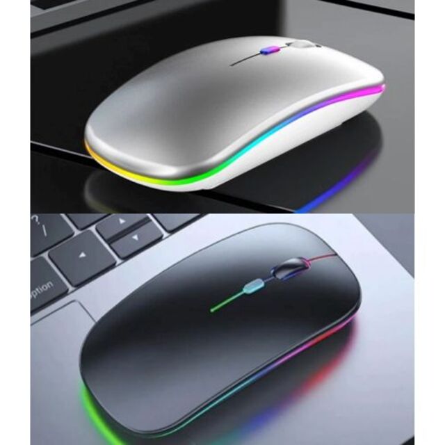 ワイヤレスマウス LED 白 Bluetooth 静音 軽量 充電式 スマホ/家電/カメラのPC/タブレット(PC周辺機器)の商品写真