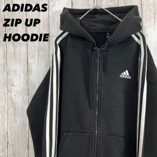 アディダス(adidas)の古着ADIDASアディダス　ワンポイントロゴプリントジップアップパーカーS黒男女(パーカー)